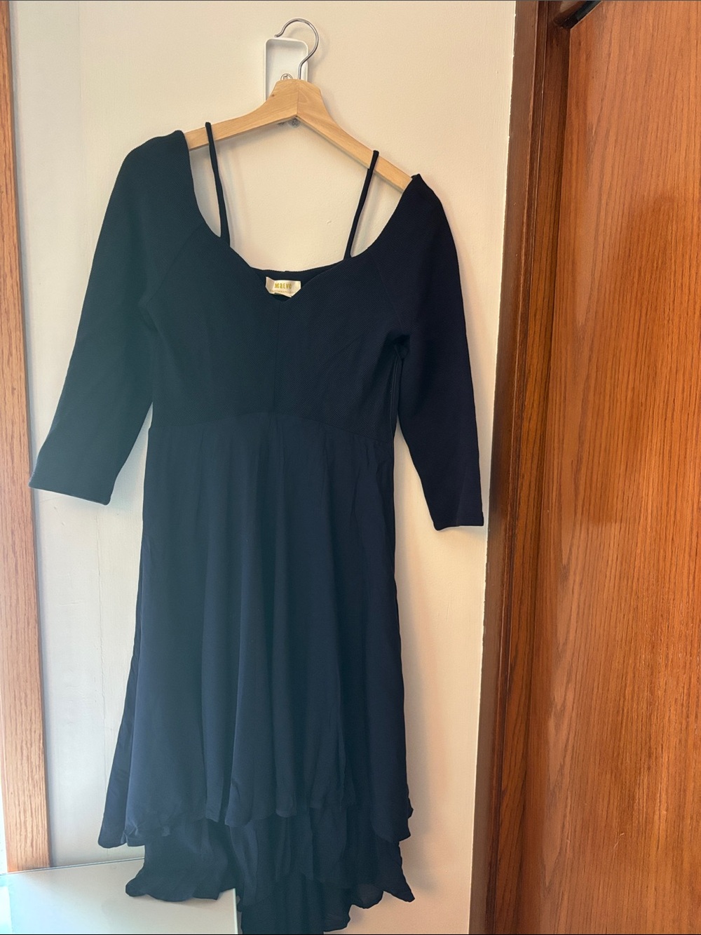 Anthropologie Black Long-Sleeve V-Neck Tiered Hem Dress